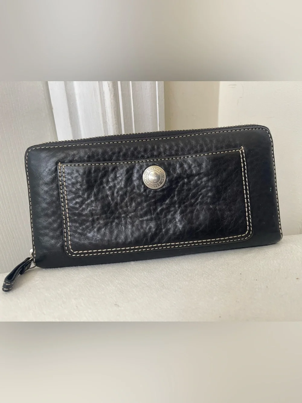 Coach Black Leather Zip Wallet